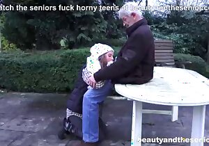 Impressive outdoor scene with a senile old man