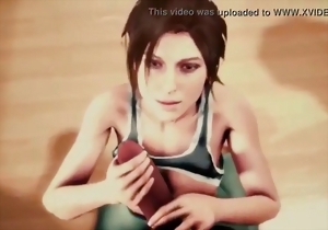 Awesome short-haired lady sucks a big 3D penis on the knees