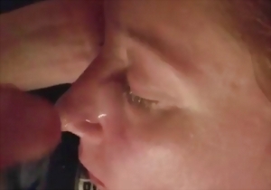 Perverted guy s stroking his dick and cumming on her face